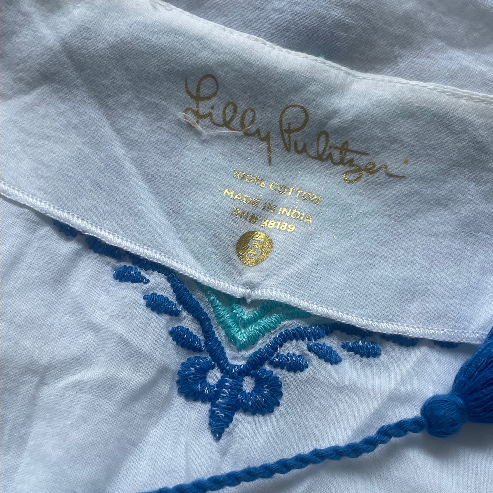 Lilly Pulitzer White Top with Blue Embroidery